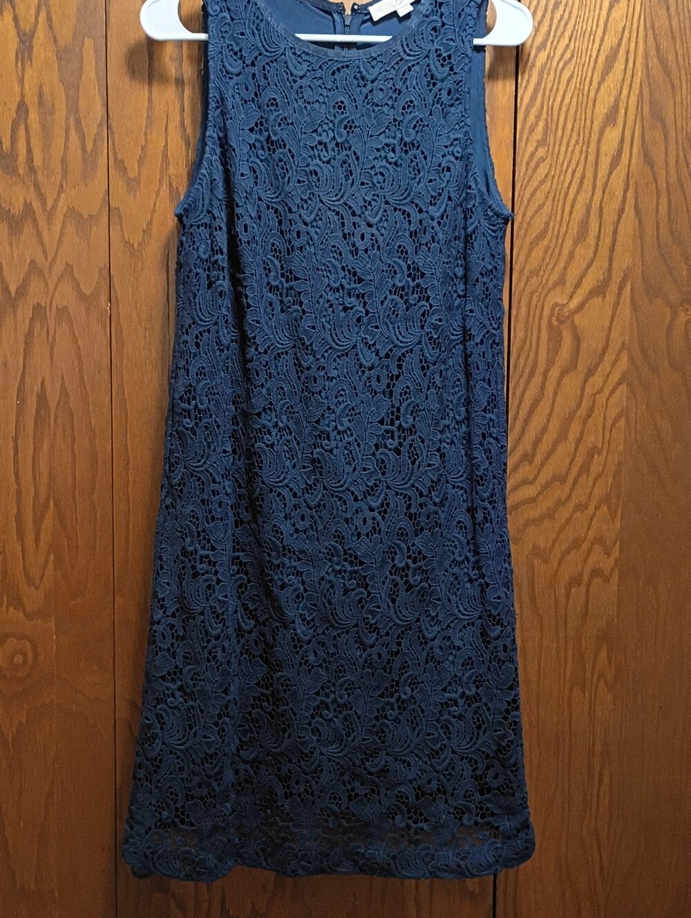 Sleeveless Navy Lace Shift Dress